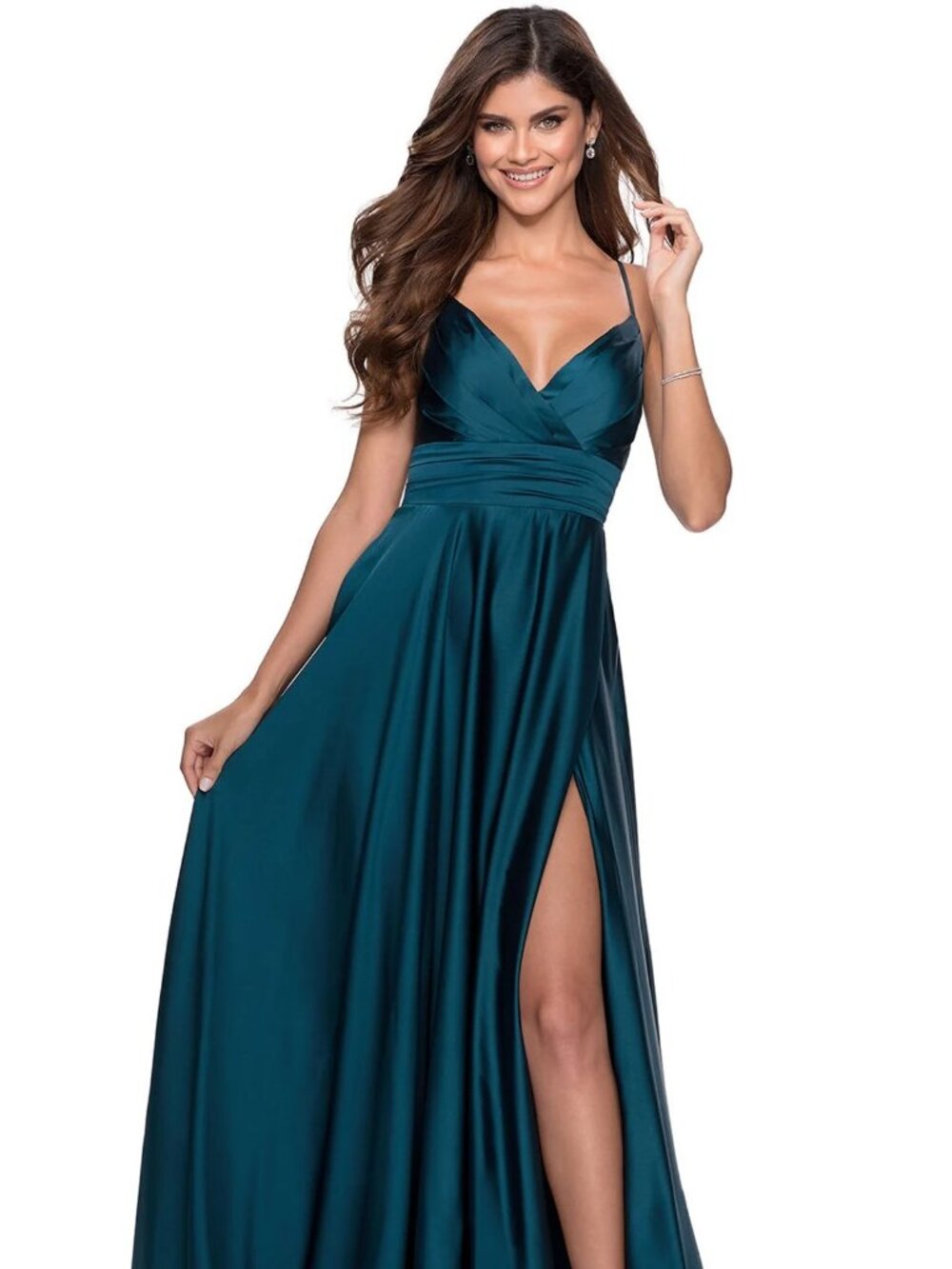 La Femme 28571 Teal Satin Gown | Worn Once | Prom / Wedding